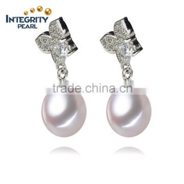 High quality pearl earring jewelry AAA 8-9mm drop wholesale cultured pearl earring