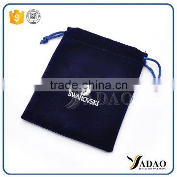 dark blue velvet pouch logo packaging jewelry pouch