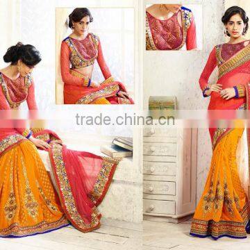 Off White & Orange Viscose On Net Saree photo-5