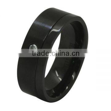 2016 hot sell grooved black zirconium ring in size 10