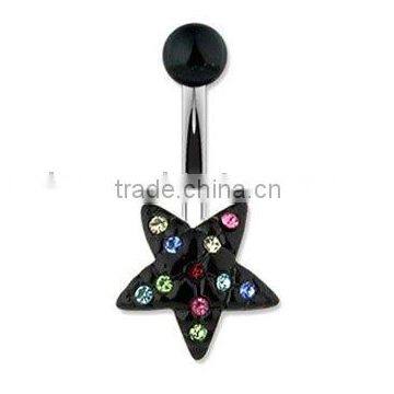 black star crystal belly button ring navel body piercing jewelry