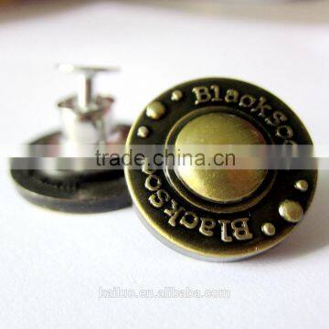 brush brass color alloy jeans button for man jeans