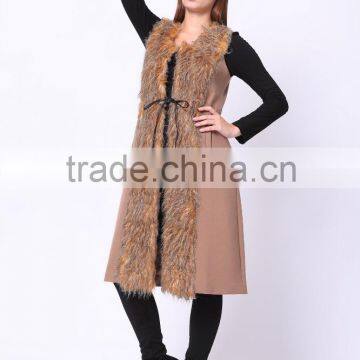 2016 PRETTY STEPS Winter Collections New Woman's Long Slim Feather Sleeveless Coat photo-3