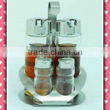 glass oil and vinegar bottle set with stand