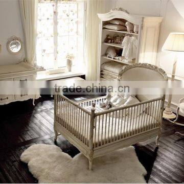 Victoria Style Carved Wooden Baby Crib,Elegant White & Gold Painted Baby Bedding Set,Noble Bedroom Furniture Child/Kid's Bed Set photo-3