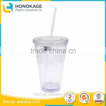 Wholesale Clear Plastic Disposable Straw Cup with Lid, IML Custom Logo Printed Cup With Straw