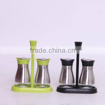 2pcs glass salt and pepper shaker set with rack