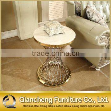 Modern marble top corner cheap side table with golden stainless steel