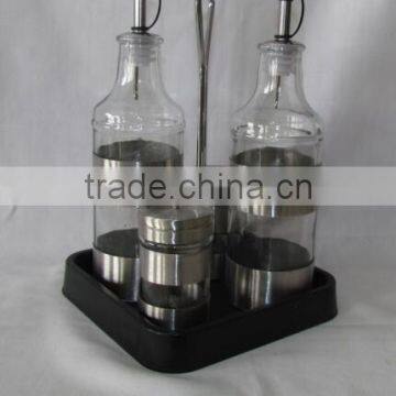 4 Pieces Mat Shinning Stainless Steel Coated Glass Spice Jar With Cork With Plastic Stand photo-2