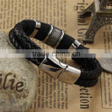 Handmade Genuine Leather Weaved Double Layer Men's Bracelets Casual/Sporty Bicycle Motorcycle Delicate Cool Men Jewelry photo-3