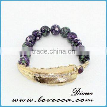 Fashion Stone Beads Bracelet With Metal Leaf Charm photo-5