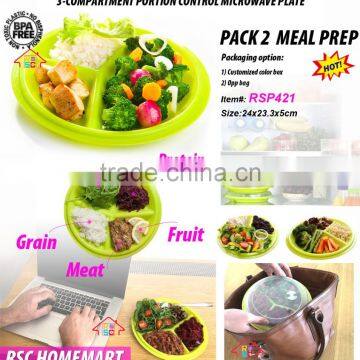 3-compartment Meal Prep Plastic Microwave Portion Control Plates Section Divided Dish With Air Vented Lids photo-6