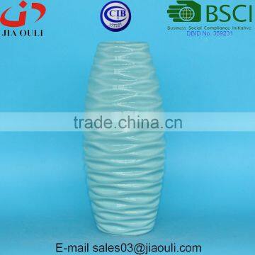 Embossed Wave Design Glazed Ice Blue Modern Ceramic Vase for Home Decor photo-4