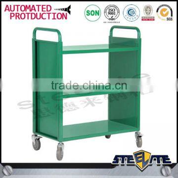 Cold Rolled Steel Plate Library Furniture 3 Tier Book Trolley Mobile Double Sided Books Cart photo-2