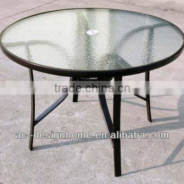 ROUND TEMPERED GLASS/STEEL OUTDOOR DINING TABLE