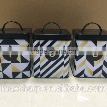 Set of 3 Black White and Gold Tin