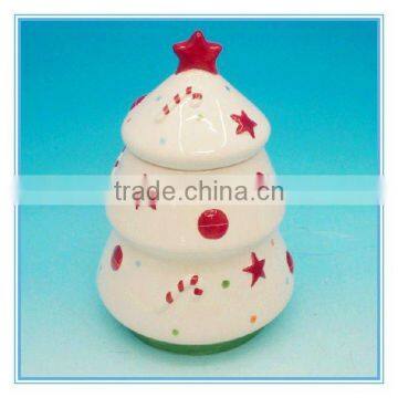 tree shape ceramic christmas canister with lid