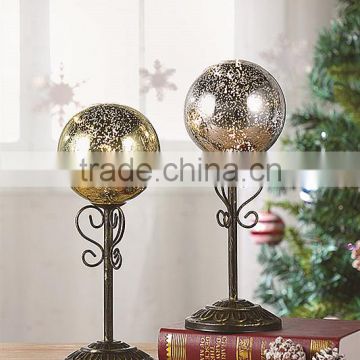 Christmas Decor 15" Mercury Glass Ball Light With Long Wrought Iron Support