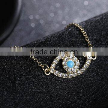 Rhinestone Evil Eye Charm Gold Chain Bracelet