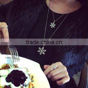Cheap Crystal Rhinestone Double Snowflake Pendant Silver Necklace Women Xmas Gift photo-2