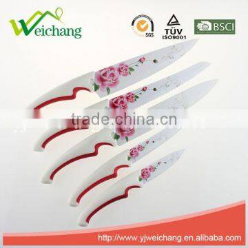 WCE569 5 pcs set Kitchen Knives artwork painting blade PP with TPR handle , hot sale, Wholesale