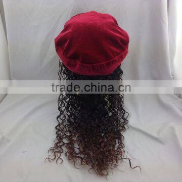 Children Red Beret With Wig Kid Girl Cap With Periwig photo-4