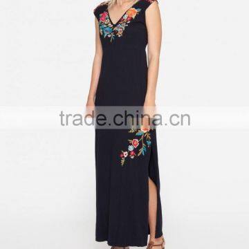 Boho Sleeveless Side Slit Maxi Plus Size Long Embroidered Dress HSd5179 photo-2
