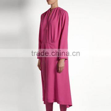 2017 Latest Women Spring Ruched Shoulder Vetements Silk Crepe Midi Dress HSD9918 photo-2