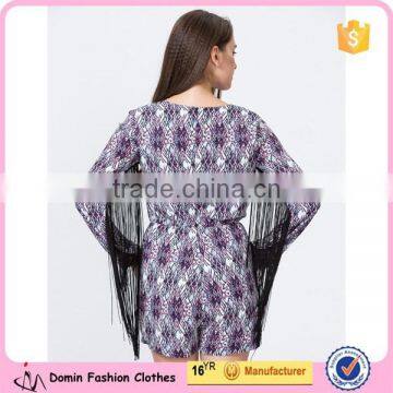 2015 New Summer Long Sleeve Floral Print Ladies Playsuit With Tassel photo-2