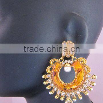 Bollywood Enamel Polki Gold Tone Dangler EARRINGS photo-5