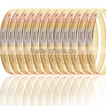 14kt 6 MM Tri Color Gold Plated Diamond Cut Bangles