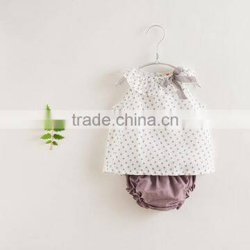 Wholesale Summer New Design Clohing Set Girl Green Star Cotton Linen Suit Match Solid Green Bloomer