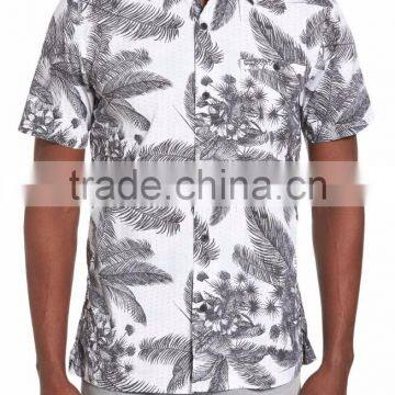 Men's latest cotton gym shirt designed in tropical-vibe with short sleeves