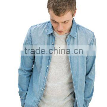 Latest Shirts Design Gradient Cotton Mens Denim Shirts photo-2