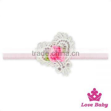 Charming Kids White Lace Heart Flower Newborn Baby Girl Wedding Elastic Headband Toddler Hair Gift Sets photo-2