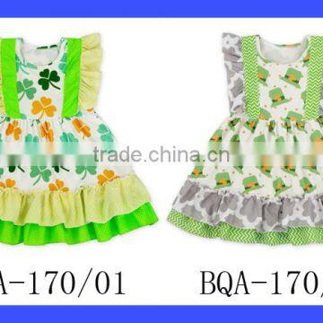 48BQA170 Lovebaby St.Patricks Day Latest Flutter Sleeve Baby Dress Stitching Ruffle Girl Casual Kids Frock Designs