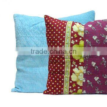 Velvet Cushion in Aqua With Vintage Kantha Backing photo-3