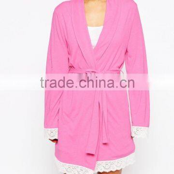 New Arrival Jersey Fabric Comfortable Fit Simple Robe Lace Trim Robe for Lady photo-3