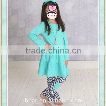 Wholesale Girls Valentines Day Outfits Children Boutique Clothing Girls Teal Dress Tunic With Chevron Heart Patch Legs