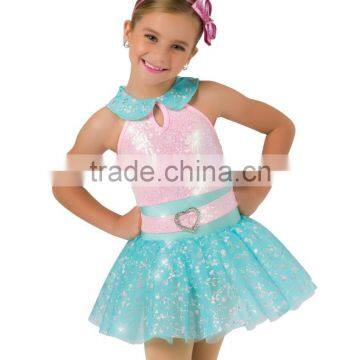 2017 new hot - pink sleeveless with embroidered baby blue tulle ballet tutu-flower dress