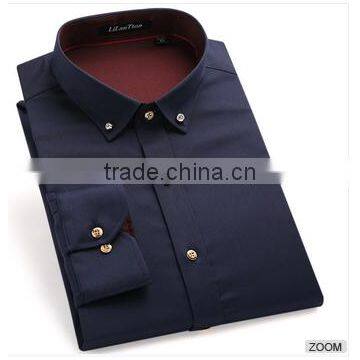 New Style Metal Button Shirt Latest Design for Men 2016 Organic Cotton Leisure Shirt photo-4