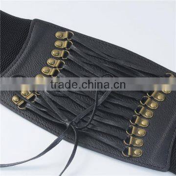 High Quality Black PU Leather Elastic Ladies Wide Waist Elastic Belts photo-3