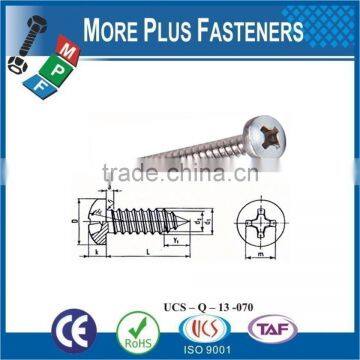 Made in Taiwan Cross Recessed Pan Head Self Tapping Screw DIN 7981 Pozi Drive or Phillips Drive Steel or Stainless Steel