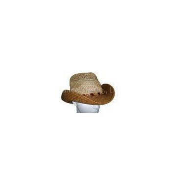 Fashion Cowboy Shape Women Straw Hats with Wooden Beads Trimming Band for Party, Carnival