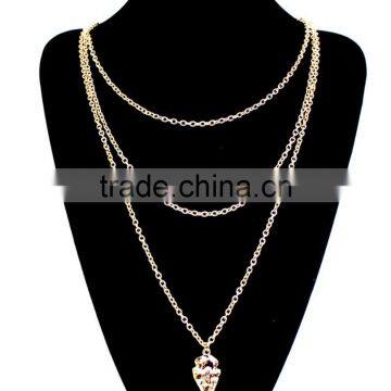 Gold Three Layered Pendant Necklace Long Thin Chain Layering Jewelry