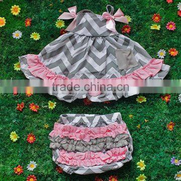 Wholesale grey chevron flower baby girls swing set outfits M5052205