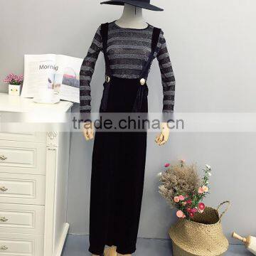 B22672A Autumn Ladies Long Sleeved Sweater Waist Overalls Corduroy Wide Leg Pants Suit