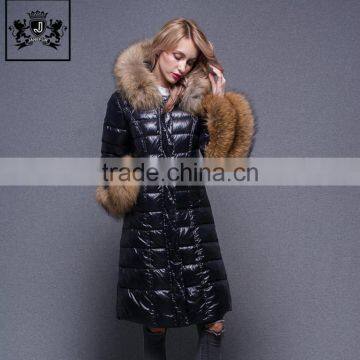 High Quality Design Fashion Pattern Goose Down Jacket Women With Big Fur Collar and Cuff photo-6