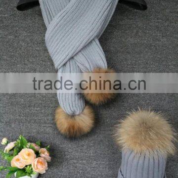 Hot sale lovely nice warm comfortable acrylic scarf hat set with fur balls