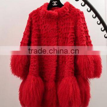 YR117 Mexico Style Fahion Fur Jacket Colored Genuine Mongolia and Rabbit Fur Coat photo-3
